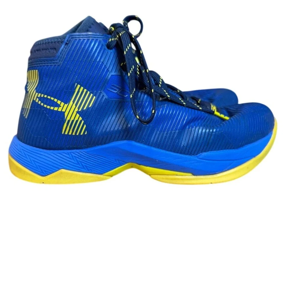 Under Armour Kids Curry 6.5Y Basketball Shoes Blue Yellow Sneakers SC30 High Top